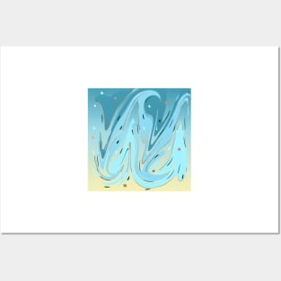 aqua and gold swirl pattern Posters and Art